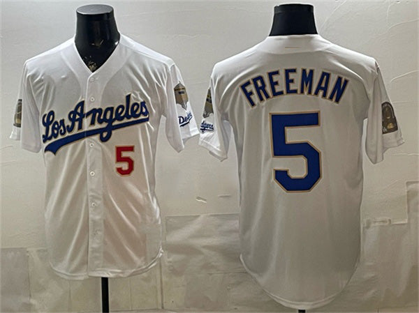 Los Angeles Dodgers #5 Freddie Freeman White MWATKINS 2026 Gold Collection 9x & B2B Champs Patch Stitched Jersey