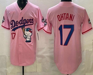 Los Angeles Dodgers #17 Shohei Ohtani Pink MWATKINS Hello Kitty 2025 World Series Champions Limited Jersey