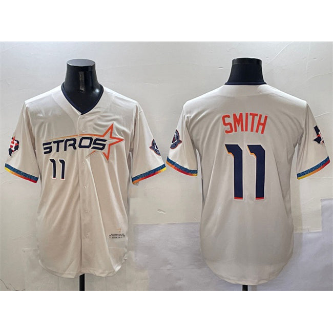 Houston Astros #11 Cam Smith Cream MWATKINS 2025 City Connect With Texas Patch Limited Stitched Jersey