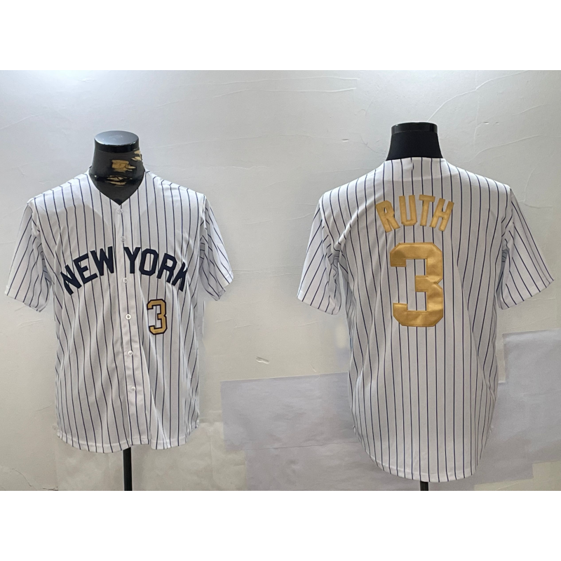New York Yankees #3 Babe Ruth White MWATKINS Pinstripe Fashion Cool Base Jerseys