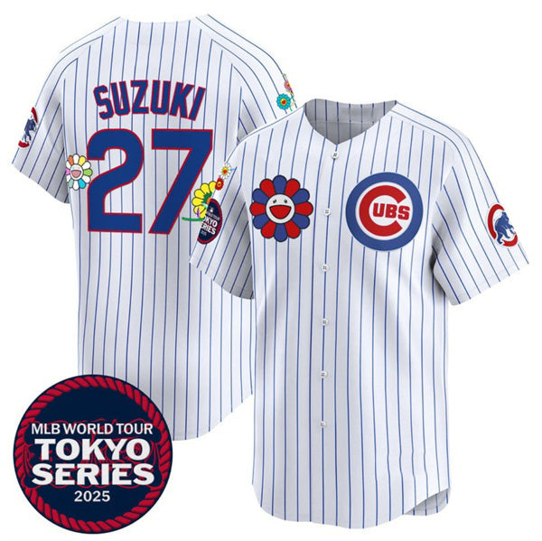 Chicago Cubs #27 Seiya Suzuki White MWATKINS 2025 Tokyo Series Limited Stitched Jersey