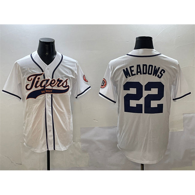 Detroit Tigers #22 Parker Meadows White MWATKINS With Patch Cool Base Stitched Jersey