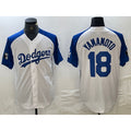 Los Angeles Dodgers #18 Yoshinobu Yamamoto White Blue MWATKINS Fashion Stitched Cool Base Limited Jerseys