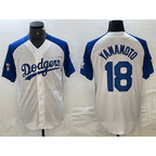 Los Angeles Dodgers #18 Yoshinobu Yamamoto White Blue MWATKINS Fashion Stitched Cool Base Limited Jerseys