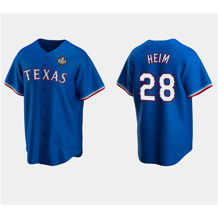 Texas Rangers #28 Jonah Heim Royal MWATKINS 2023 World Series Stitched Jersey