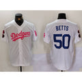 Los Angeles Dodgers #50 Mookie Betts White Pink MWATKINS Vin & Kobe Patch Stitched Jersey1