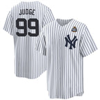 New York Yankees #99 Aaron Judge White MWATKINS 2024 World Series With Name Cool Base Stitched Jersey