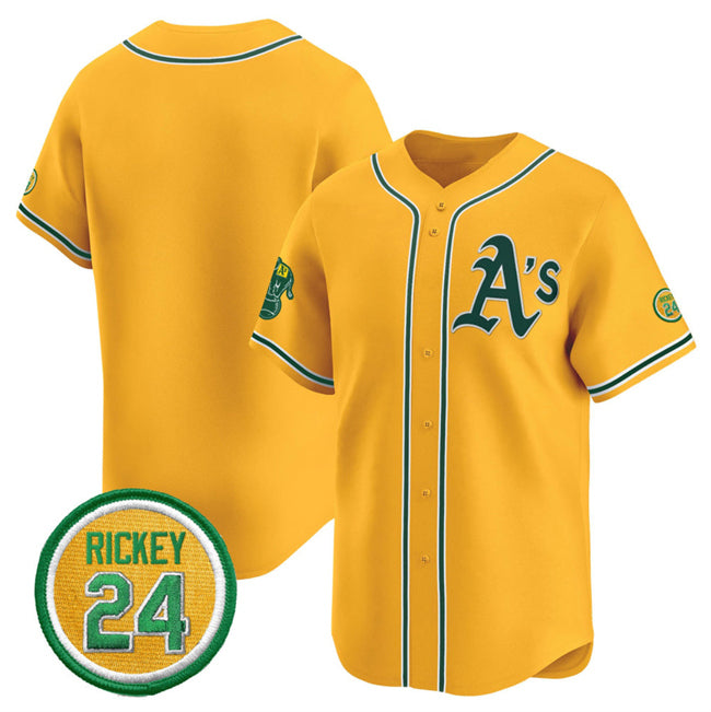 Oakland Athletics Blank Yellow MWATKINS 2024 Limited With Rickey Henderson Patch Stitched Jersey