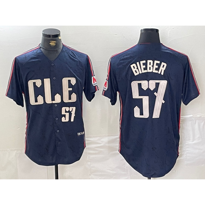 Cleveland Guardians #57 Shane Bieber Number Navy MWATKINS 2024 City Connect Limited Stitched Jersey 2