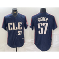 Cleveland Guardians #57 Shane Bieber Number Navy MWATKINS 2024 City Connect Limited Stitched Jersey 2