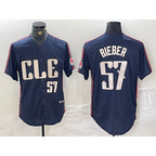Cleveland Guardians #57 Shane Bieber Number Navy MWATKINS 2024 City Connect Limited Stitched Jersey 2