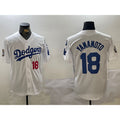 Los Angeles Dodgers #18 Yoshinobu Yamamoto White MWATKINS 2024 World Series With Fernando Memorial Patch Home Limited Stitched Jerseys