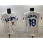 Los Angeles Dodgers #18 Yoshinobu Yamamoto White MWATKINS 2024 World Series With Fernando Memorial Patch Home Limited Stitched Jerseys