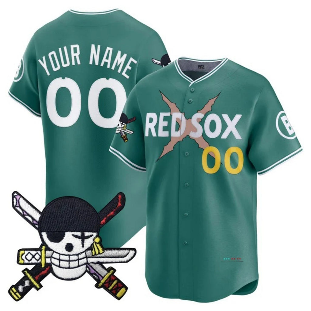 Custom Boston Red Sox x One Piece Green MWATKINS Zoro Patch Vapor Premier Limited Jersey - Stitched