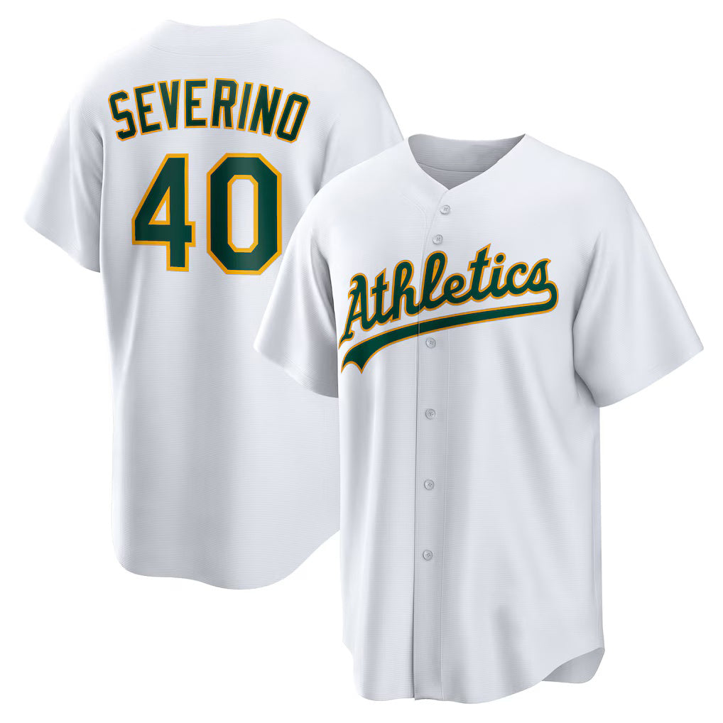 Oakland Athletics #40 Luis Severino White MWATKINS Home Replica Jersey