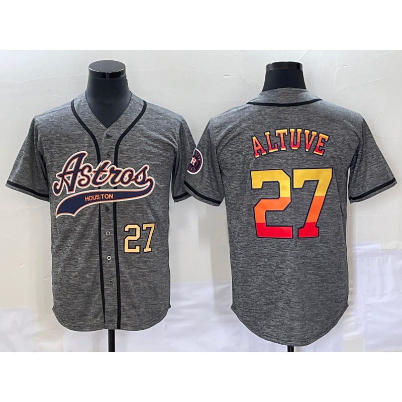Houston Astros #27 Jose Altuve Number Grey MWATKINS Gridiron Cool Base Stitched Jersey