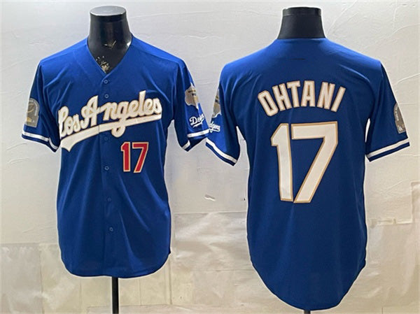 Los Angeles Dodgers #17 Shohei Ohtani Royal MWATKINS 2026 Gold Collection 9x & B2B Champs Patch Stitched Jersey