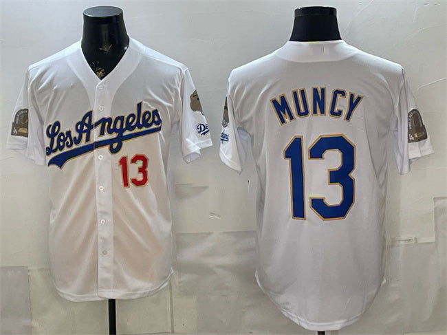 Los Angeles Dodgers #13 Max Muncy White MWATKINS 2026 Gold Collection 9x & B2B Champs Patch Stitched Jersey
