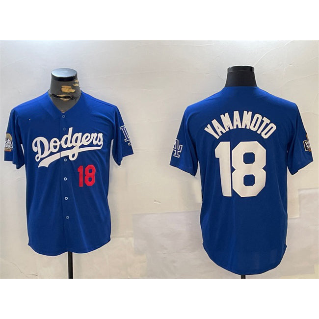 Los Angeles Dodgers #18 Yoshinobu Yamamoto Royal MWATKINS 2024 World Series Patch Alternate Limited Stitched Jersey