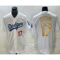 Los Angeles Dodgers #17 Shohei Ohtani Number White Gold MWATKINS Stitched Cool Base Jersey 2
