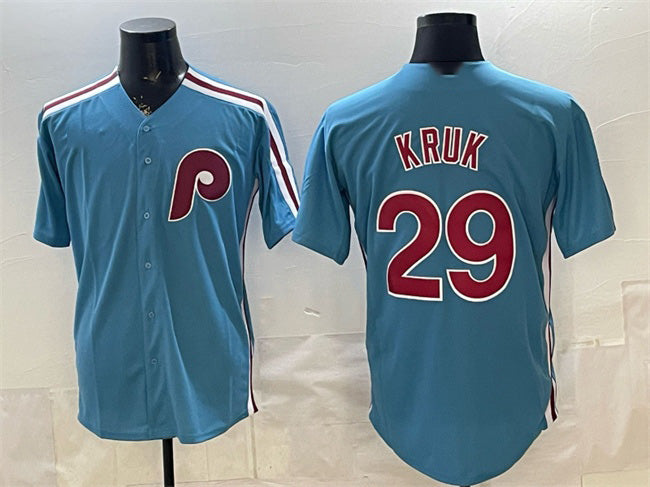 Philadelphia Phillies #29 John Kruk Blue MWATKINS Cool Base Stitched Jersey