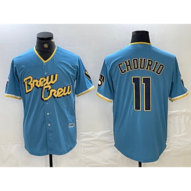 Milwaukee Brewers #11 Jackson Chourio Blue MWATKINS 2022 City Connect Cool Base Stitched Jersey