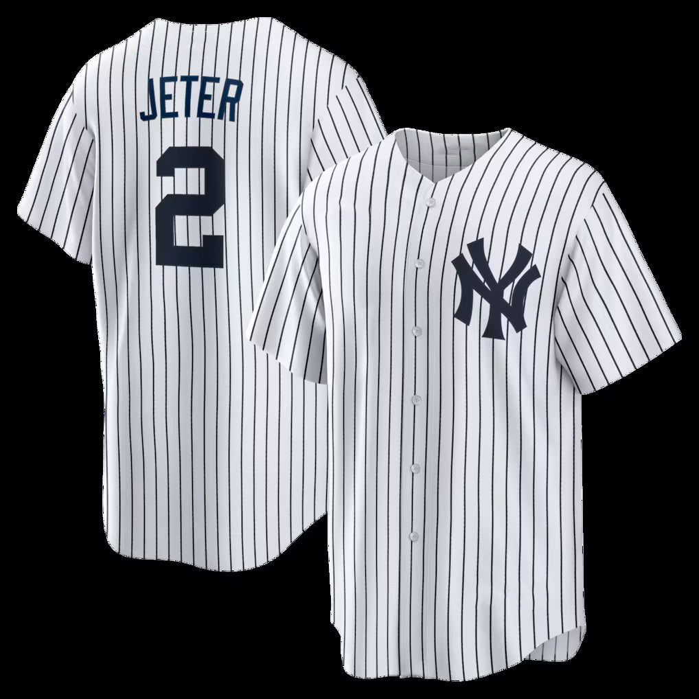 New York Yankees #2 Derek Jeter White MWATKINS Home Retired Player Replica Jersey
