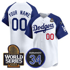 Custom Los Angeles Dodgers ACTIVE PLAYER White Royal MWATKINS 2024 World Series With Fernando Memorial Patch Limited Stitched Jersey