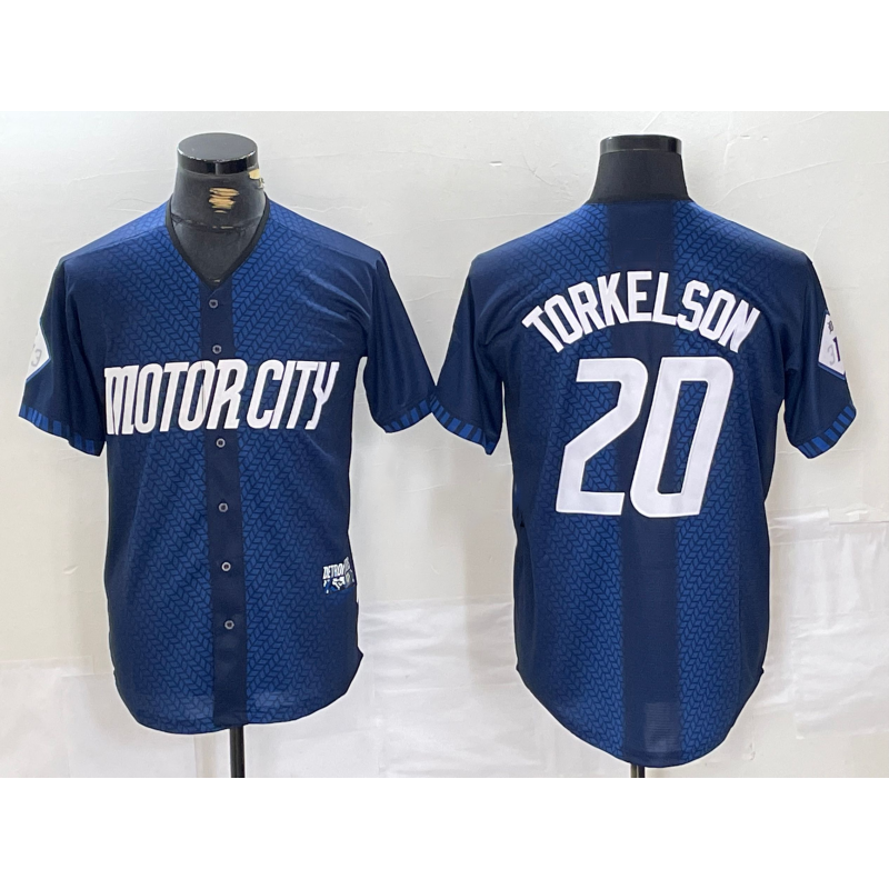 Detroit Tigers #20 Spencer Torkelson 2024 Navy MWATKINS City Connect Cool Base Limited Stitched Jersey