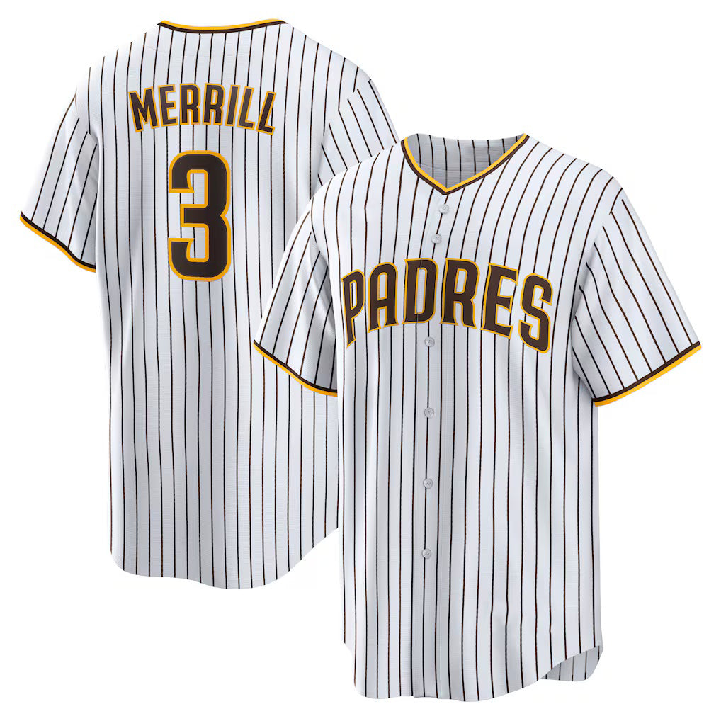 San Diego Padres #3 Jackson Merrill White MWATKINS Home Replica Jersey