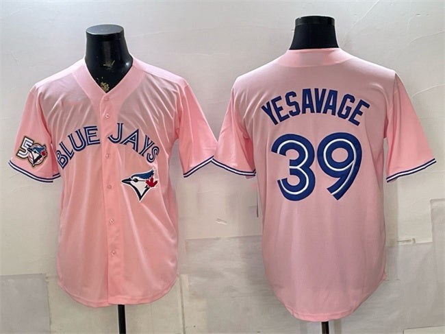 Toronto Blue Jays #39 Trey Yesavage Pink MWATKINS 50 Seasons Patch Stitched Jersey