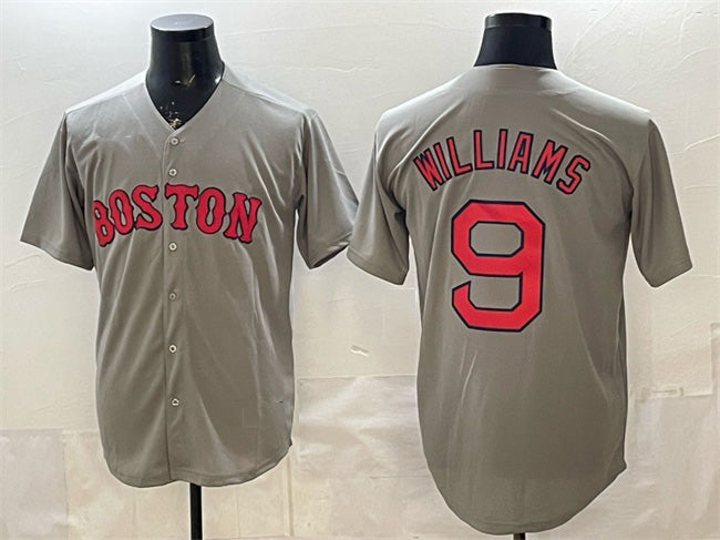Boston Red Sox #9 Ted Williams Grey MWATKINS Cool Base Stitched Jersey
