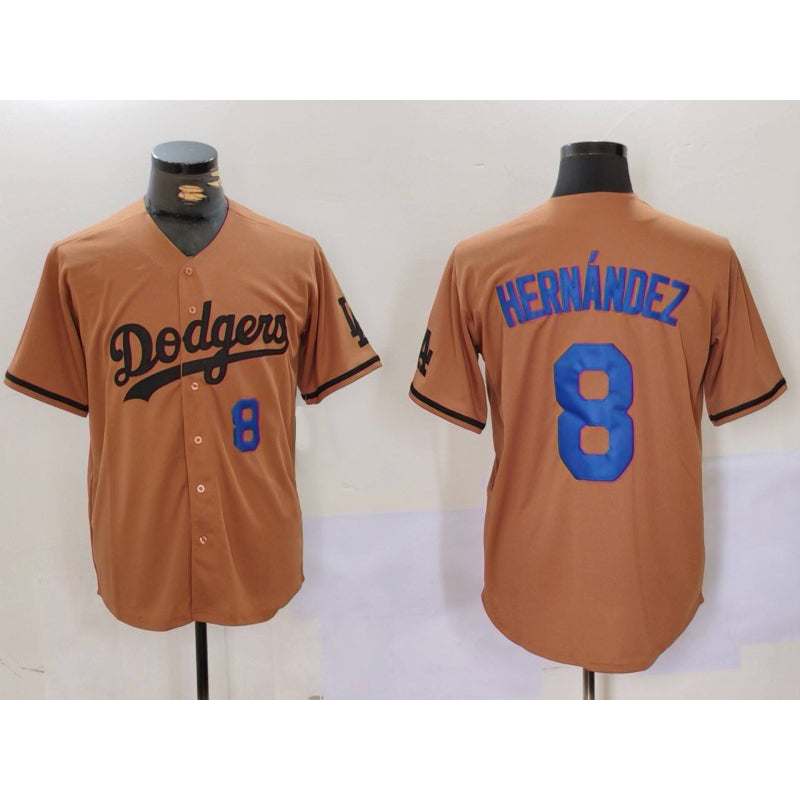 Los Angeles Dodgers #8 Kike Hernandez Number Olive MWATKINS Cool Base Limited Stitched Jerseys