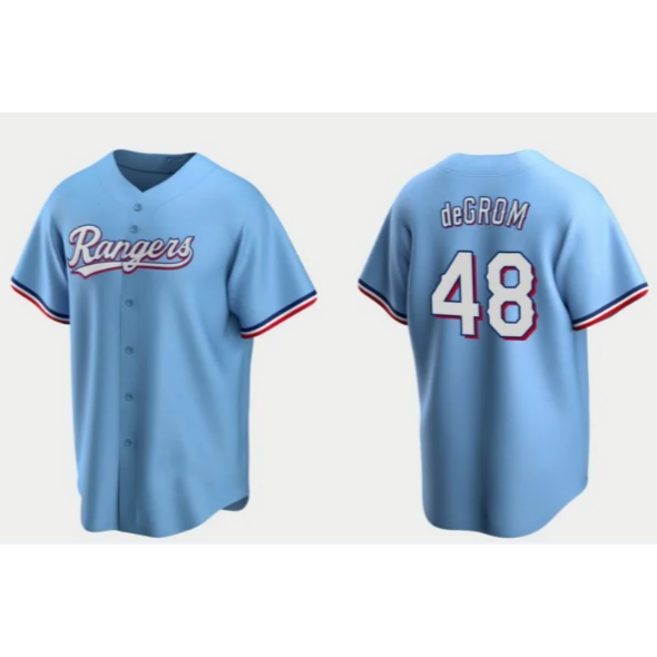 Texas Rangers #48 Jacob deGrom Light Blue MWATKINS Cool Base Stitched Jersey