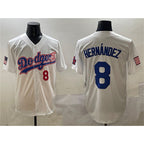 Los Angeles Dodgers #8 Enrique Hernandez White MWATKINS With American Flag Patch Limited Stitched Jersey