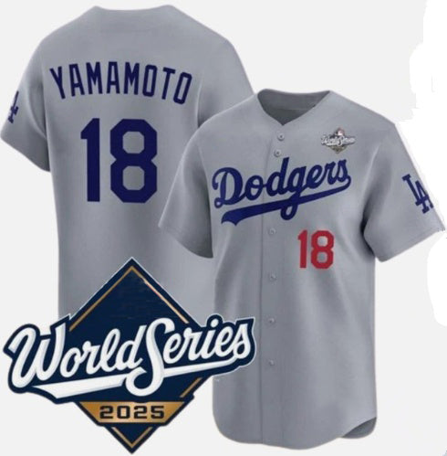 Los Angeles Dodgers #18 Yoshinobu Yamamoto Gray MWATKINS 2025 World Series Limited Stitched Jersey