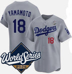 Los Angeles Dodgers #18 Yoshinobu Yamamoto Gray MWATKINS 2025 World Series Limited Stitched Jersey