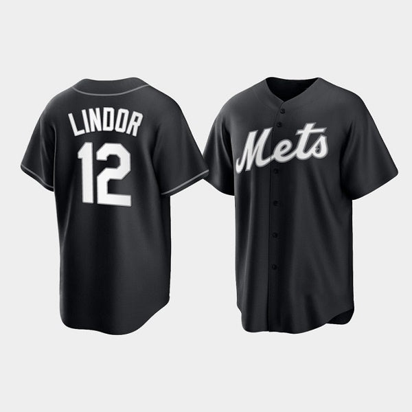 New York Mets #12 Francisco Lindor Black MWATKINS Cool Base Stitched Jersey