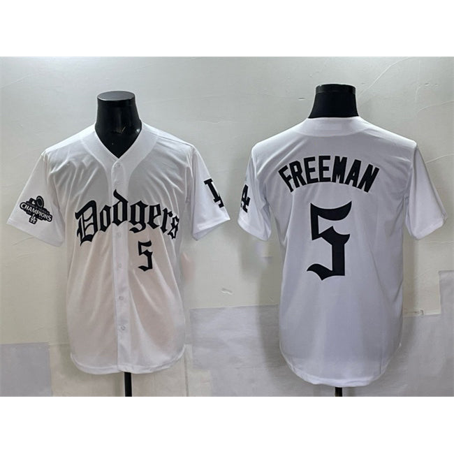 Los Angeles Dodgers #5 Freddie Freeman White MWATKINS 2025 LA Gothic Style With 2024 World Series Champions Patch Vapor Premier Limited Stitched Jersey