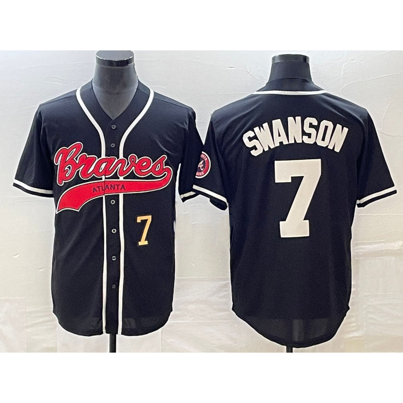 Atlanta Braves #7 Dansby Swanson Number Black MWATKINS Cool Base Stitched Jersey