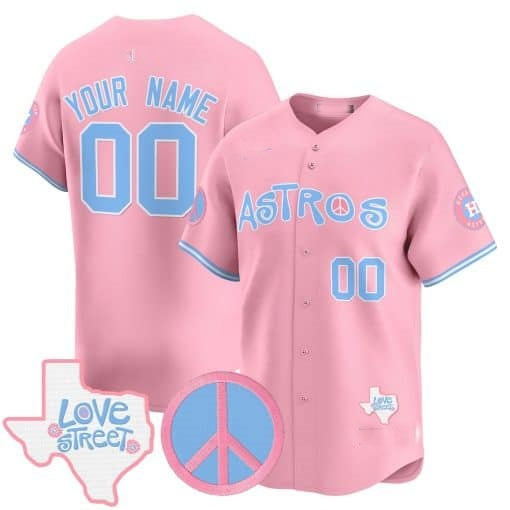 Custom Houston Astros  Love Street & Peace Sign Patch Bubblegum Pink MWATKINS Vapor Premier Limited Jersey ¨C All Stitched