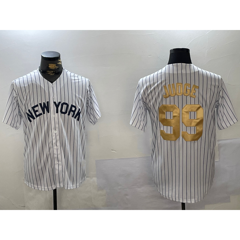 New York Yankees #99 Aaron Judge White MWATKINS Pinstripe Fashion Cool Base Jersey 2