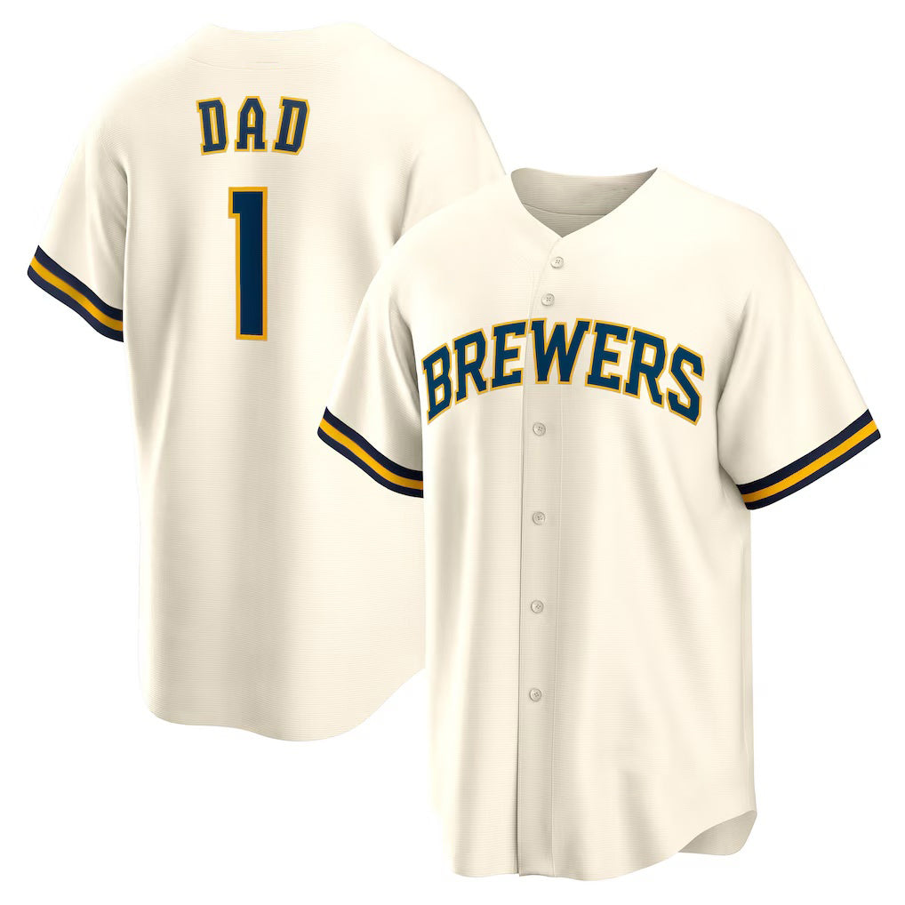 Milwaukee Brewers #1 Dad White MWATKINS Home Replica Jersey