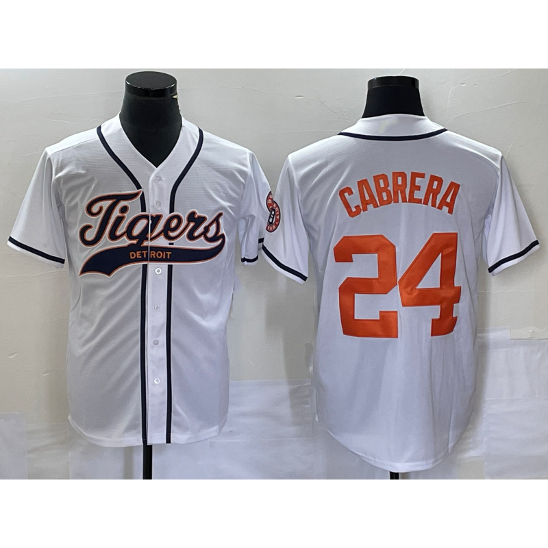 Detroit Tigers #24 Miguel Cabrera White MWATKINS Cool Base Stitched Jersey