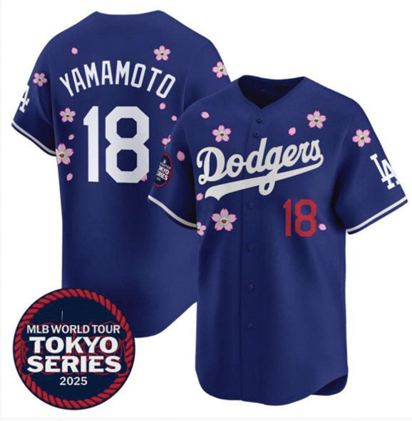 Los Angeles Dodgers #18 Yoshinobu Yamamoto Royal MWATKINS 2025 Tokyo Series Limited Stitched Jersey
