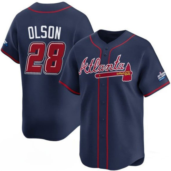 Atlanta Braves #28 Matt Olson Navy MWATKINS 2025 Speedway Classic Alternate Limited Stitched Jersey