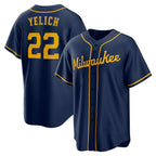 Milwaukee Brewers #22 Christian Yelich Navy MWATKINS Alternate 2 Replica Jersey