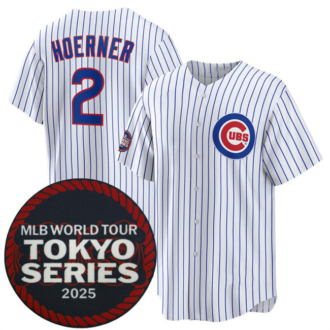 Chicago Cubs #2 Nico Hoerner White MWATKINS 2025 World Tour Tokyo Series Home Stitched Jersey