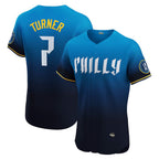 Philadelphia Phillies #7 Trea Turner Navy MWATKINS City Connect Elite Jersey
