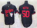 Los Angeles Dodgers #50 Mookie Betts Black MWATKINS Hello Kitty Night 2025 World Series Champions Patch Stitched Jersey